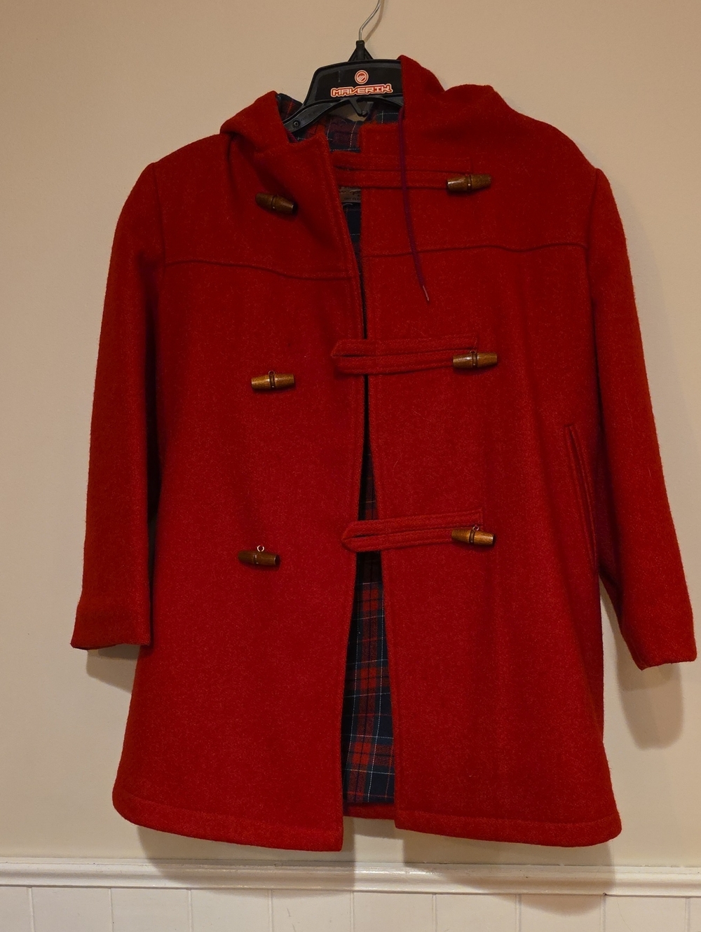 Boys Red Hooded Toggle Coat